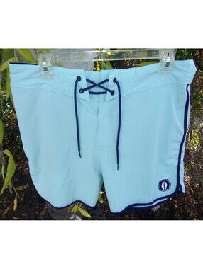 Bearded Goat Inland Board Shorts Swim Light Blue Drawstring Zip Pocket Mens 38
